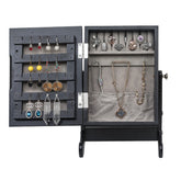 HAOYYE Small Black Mirror Jewelry Cabinet Organizer Armoire with Stand Countertop Storage Box for Rings Necklaces Earrings Makeup and Accessories Compact and Stylish Space-Saving Design for Bedroom or Vanity Table